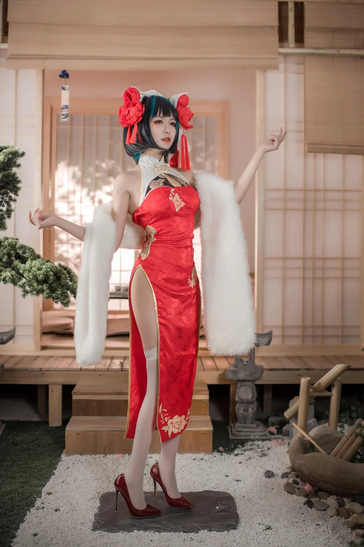 【单套】源紗希柴郡紅色旗袍【50张】
